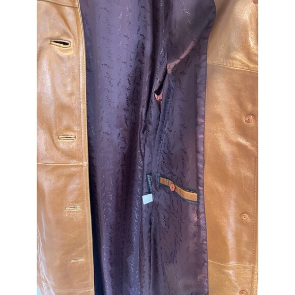 VTG Women Maxima Wilson Leather Camel Brown Button Full Length Trench Coat M - Picture 10 of 16